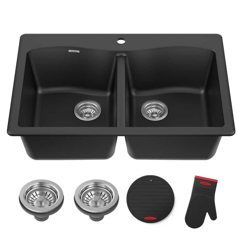 KRAUS Forteza Granite 33 inch 50/50 Undermount Drop-in Kitchen Sink
