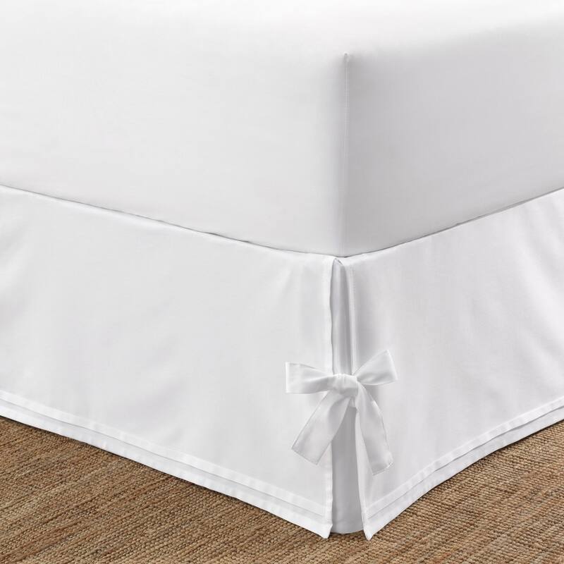Laura Ashley Tailored White Cotton Bedskirt with Corner Ties - Twin - Corner Ties