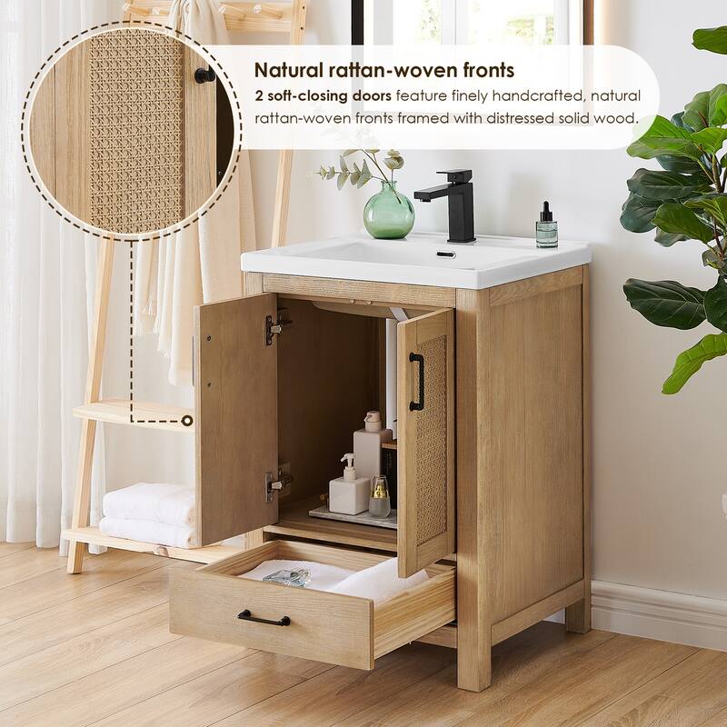 Bondi Bathroom Vanity in Light Brown with White Ceramic Drop-in Sink No Mirror