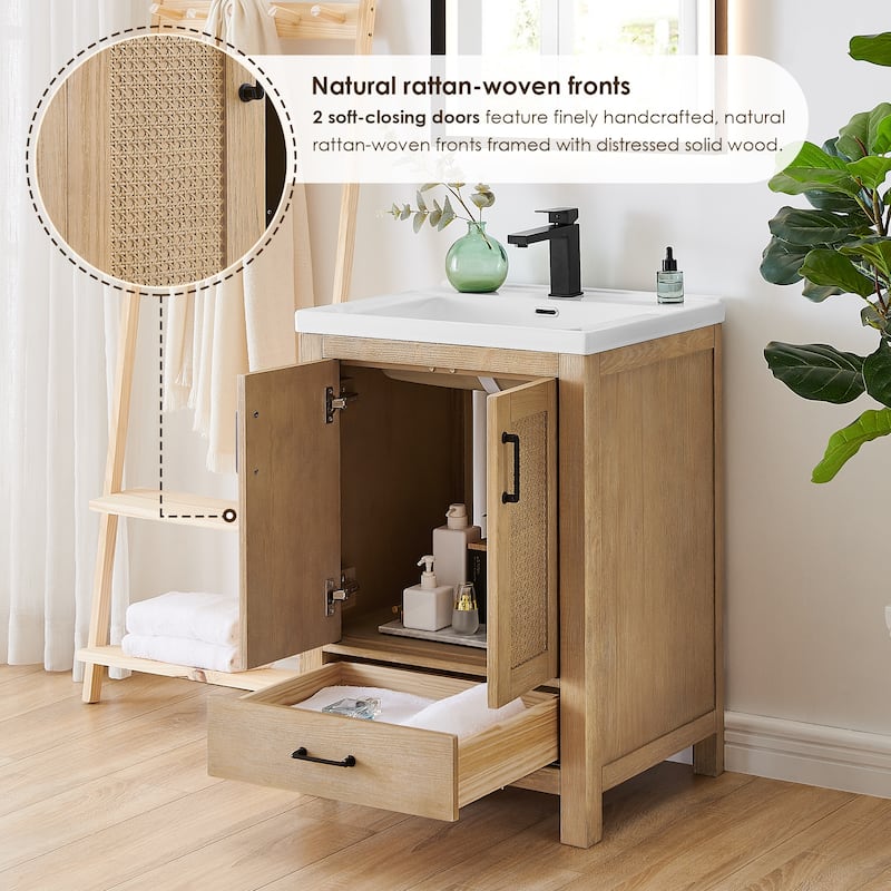 Bondi Bathroom Vanity in Light Brown with White Ceramic Drop-in Sink with Mirror