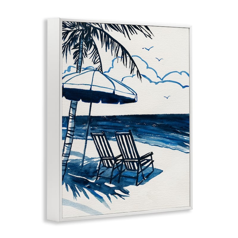 Stupell Blue Toned Tropical Beach Scene Framed Giclee Art Design By Carol Robinson