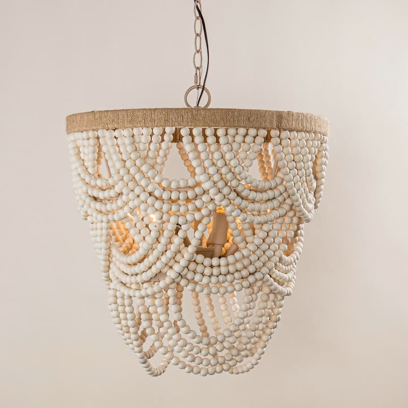 19.7" Bohemian Layered Wood Beads Basket Chandelier Light
