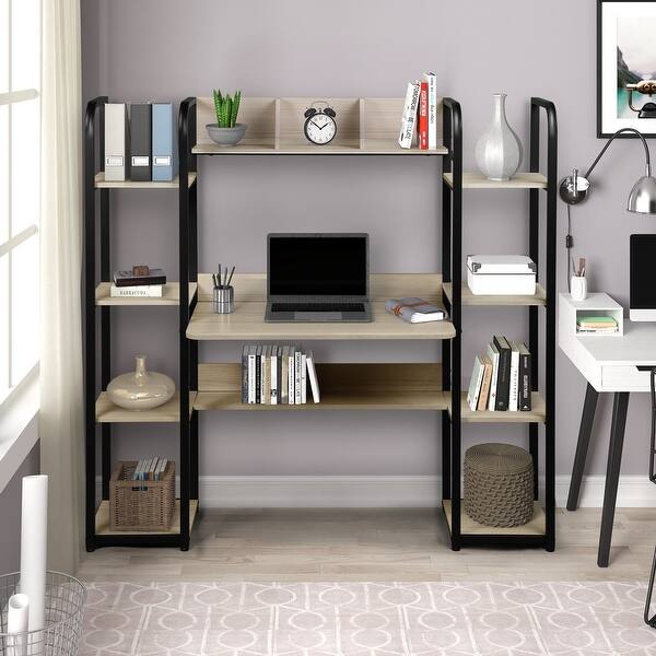 slide 2 of 8, Nestfair Home Office Desk with Storage Shelves