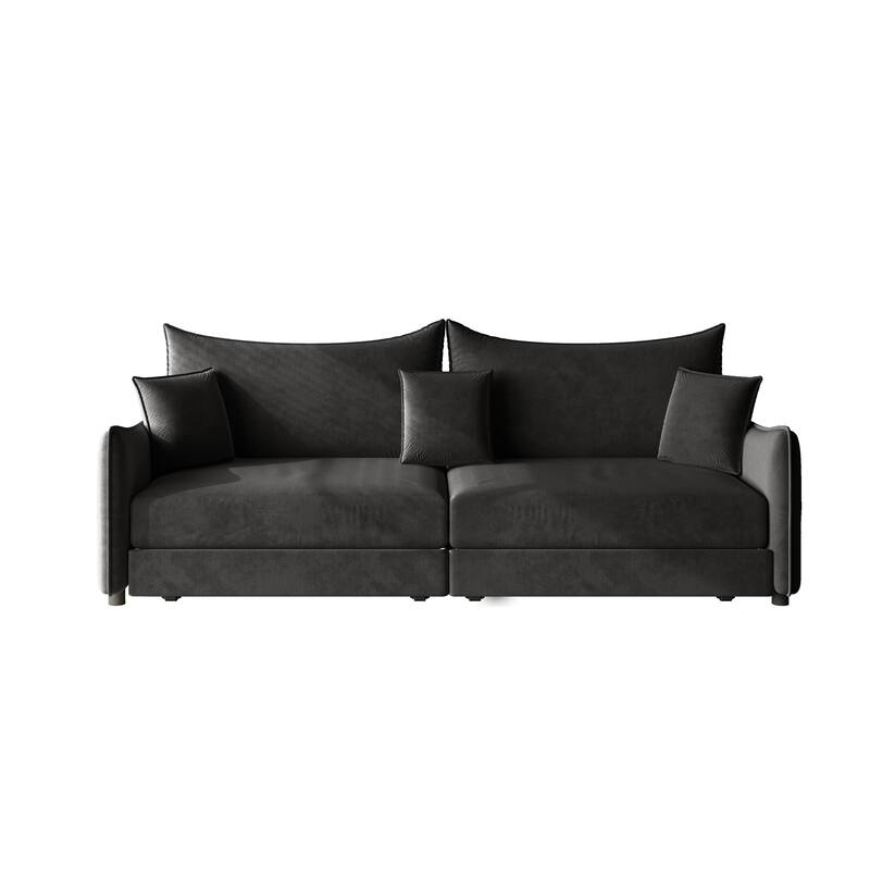 Convertible Sleeper Sofa Bed, Modern Velvet Loveseat Pull-Out Couch Bed, Oversized Love Seat Lounge Sofa with 3 Pillows