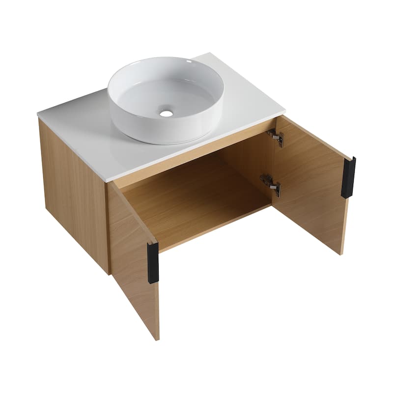 Malwee 30"/36" Floating Bathroom Vanity, Wall Mounted Bathroom Vanity with Ceramic Sink and Soft Close Door