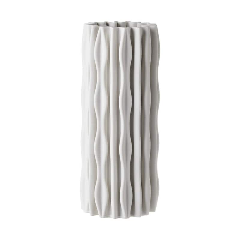 Ceramic Ribbed Cylindrical Vase - 13"