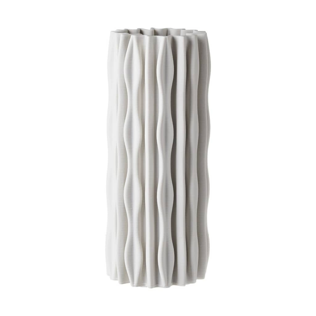 Ceramic Ribbed Cylindrical Vase - 15.5" - White