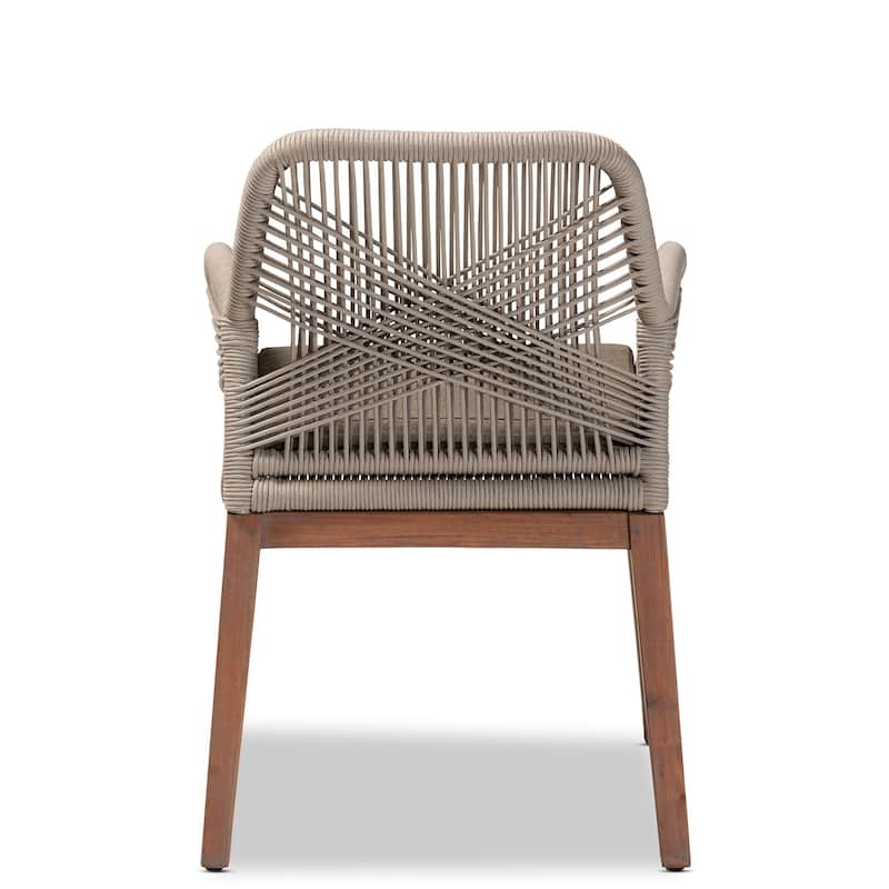 Modern Dining Chair - Grey Woven Rope Mahogany Armchair - Mid Century Transitional Style