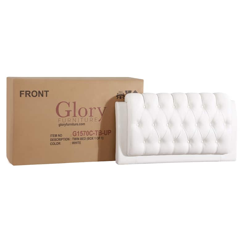 Twin Bed Frame with Padded Headboard - HomeStock Attic Style Bed, White Finish