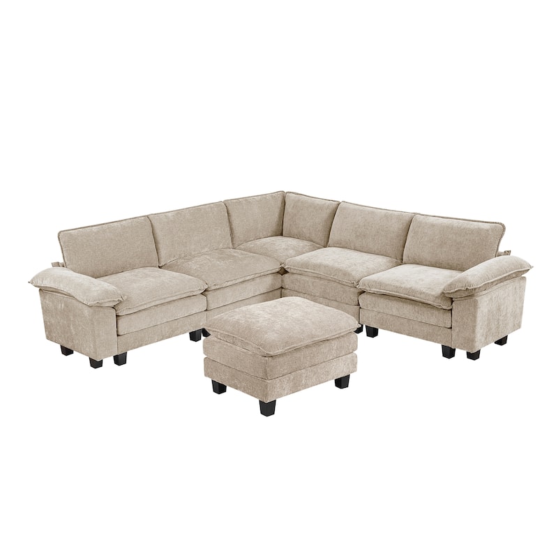 Fremont & Park Terra Chenille 6-Piece Modular Sectional Sofa - Ottoman - Taupe