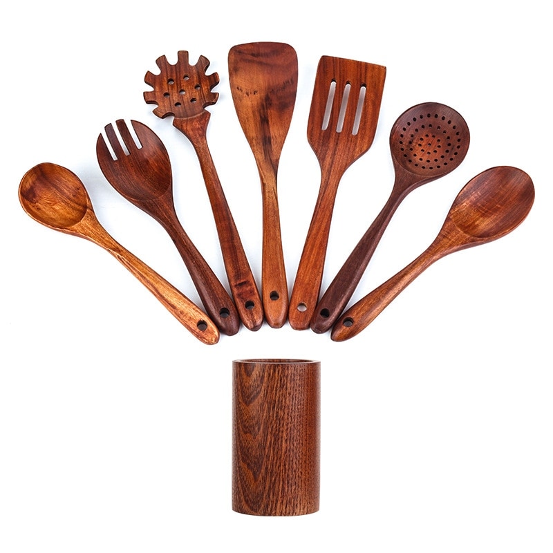 8 Pcs of Wooden Spoons for Cooking Kitchen Utensil Set Nonstick Spatulas 