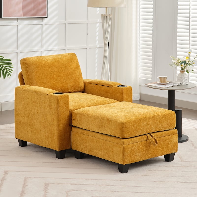 Chenille Sectional Sofa, Hidden Storage & Modular Design