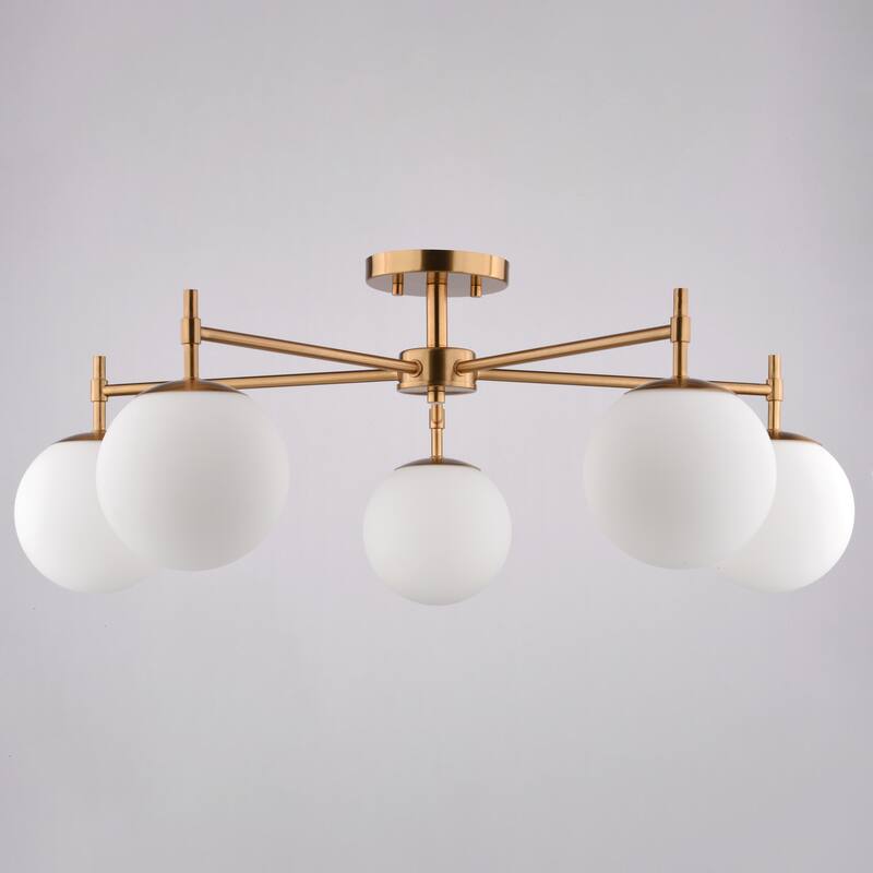 VAXCEL Armitage 5-Light 32 in. Wide Mid-Century Modern Globe Semi Flush Mount Ceiling Lighting Fixture. LED Compatible