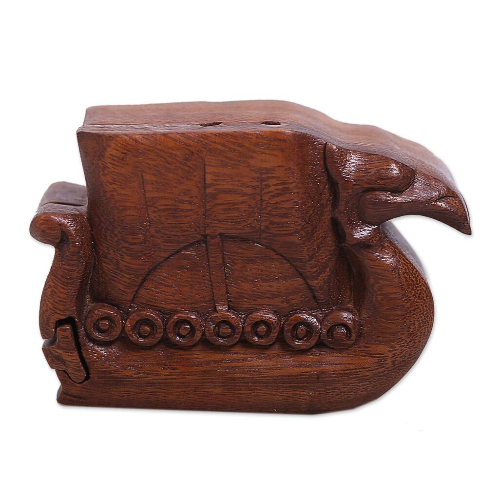 Novica Handmade Swan Ship Decorative Wood Puzzle Box