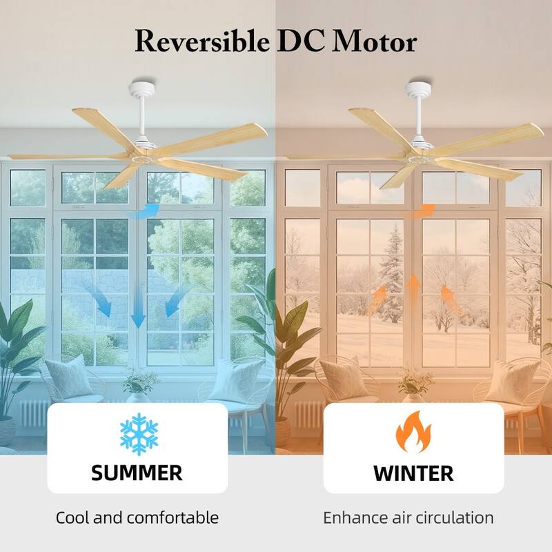 MLiAN 60 in 5-Soild Wood Blades Indoor Standard Ceiling Fan with Remote Down-Rod Mount