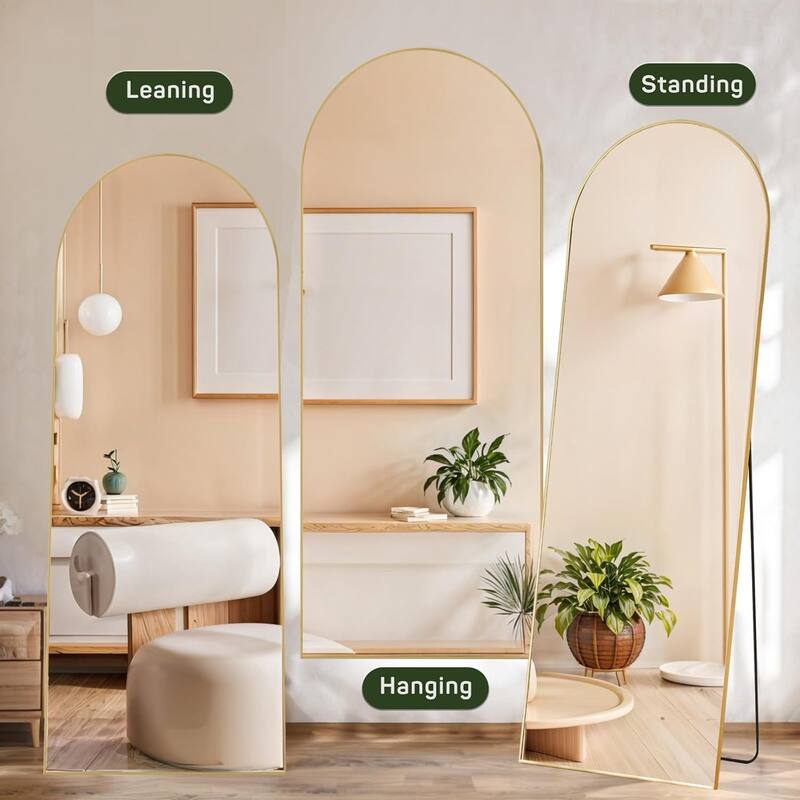 Arched Mirror Full Length, 16"x59" Body Wall Mirrors, Floor Standing,Tall Arch Mirror with Stand Aluminum Alloy Frame
