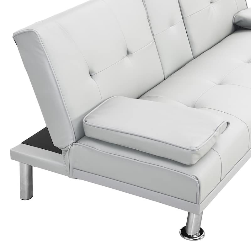 White 66.1" PVC Loveseat Sofa Bed with Wood Frame and Stainless Leg for Living Room