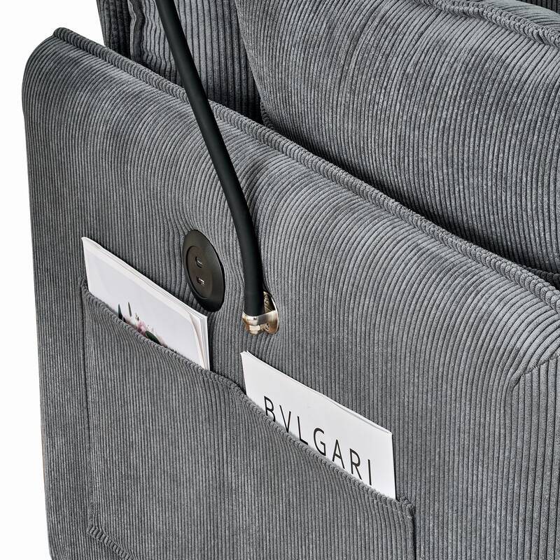 55" Oversized Chaise Lounge Chair Indoor with Ottoman and Storage , Comfy Corduroy Single Sofa