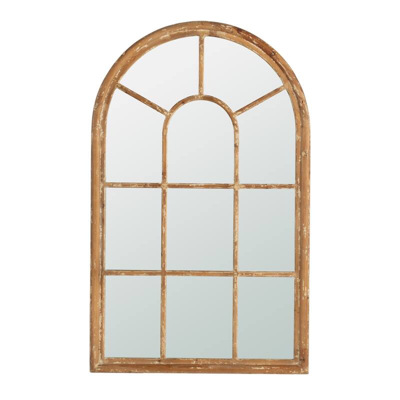 34x54.3" Large Arched Accent Mirror with Brown Frame with Decorative Window Look - Brown