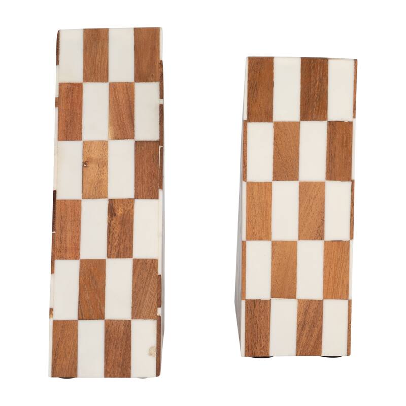 Decorative Resin Triangular Bookends with Checkered Pattern -7", Ivory - 7.0"