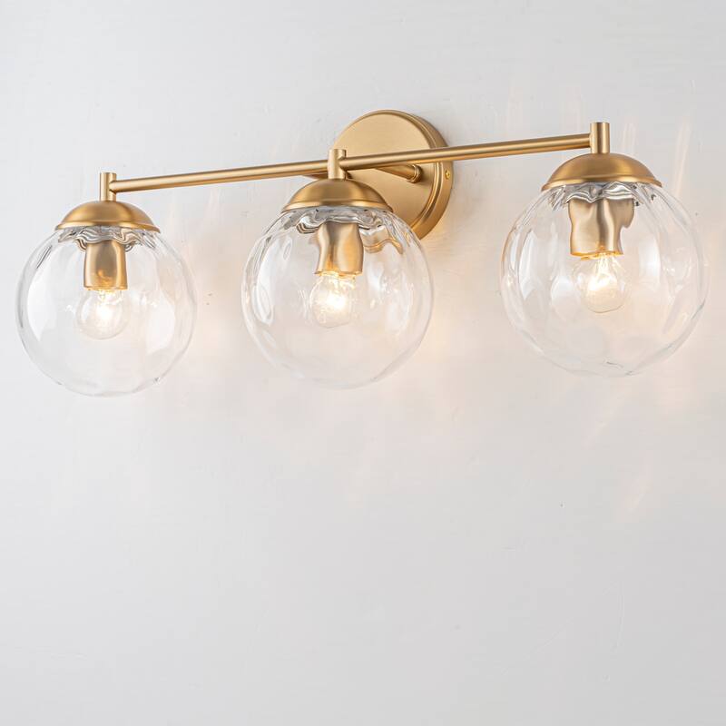 24.4" 3-Light Brass Modern Linear Water Ripple Clear Glass Globes Bubble Bathroom Vanity Light - 24.4 in. W x 9.45 in. H x 6.3 in. D - Brass