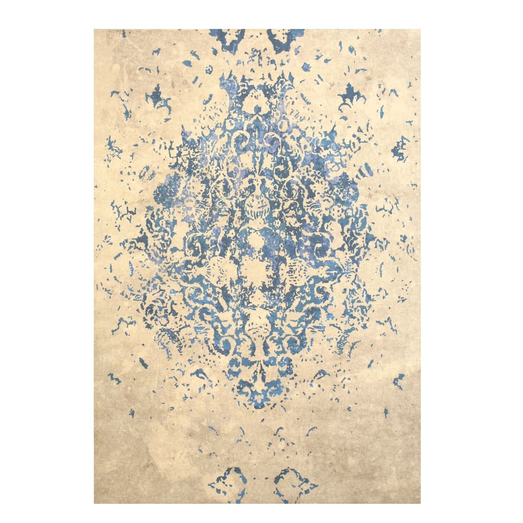 Blue Machine-Made Polyester Traditional Distressed Medallion Rug, 5'11 x 8'10 - Durable rug with intricate medallion pattern.