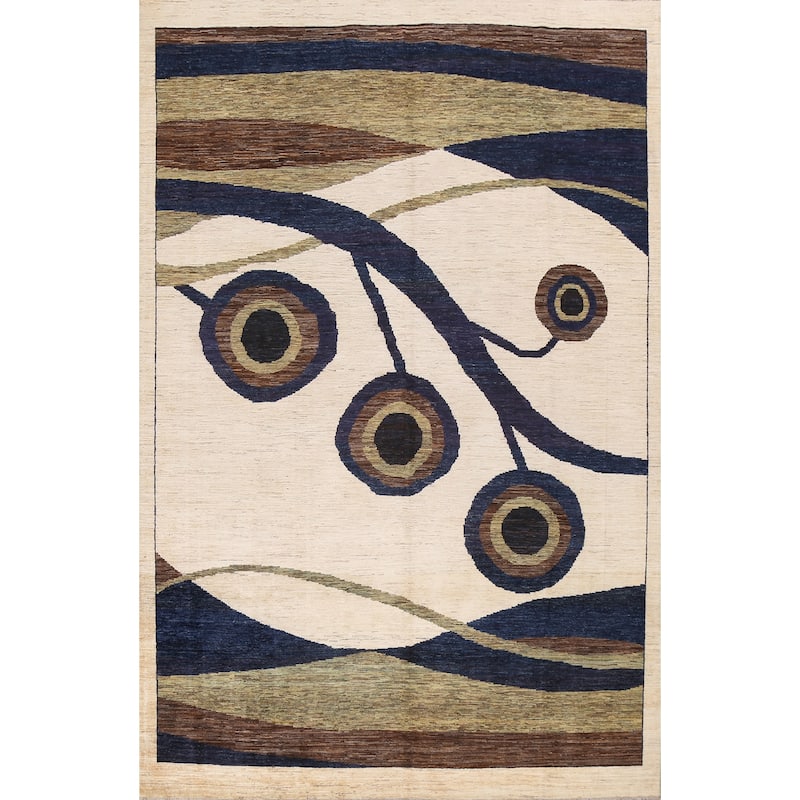 Contemporary Oriental Abstract Living Room Area Rug Wool Hand-knotted - 8'6" x 11'7"