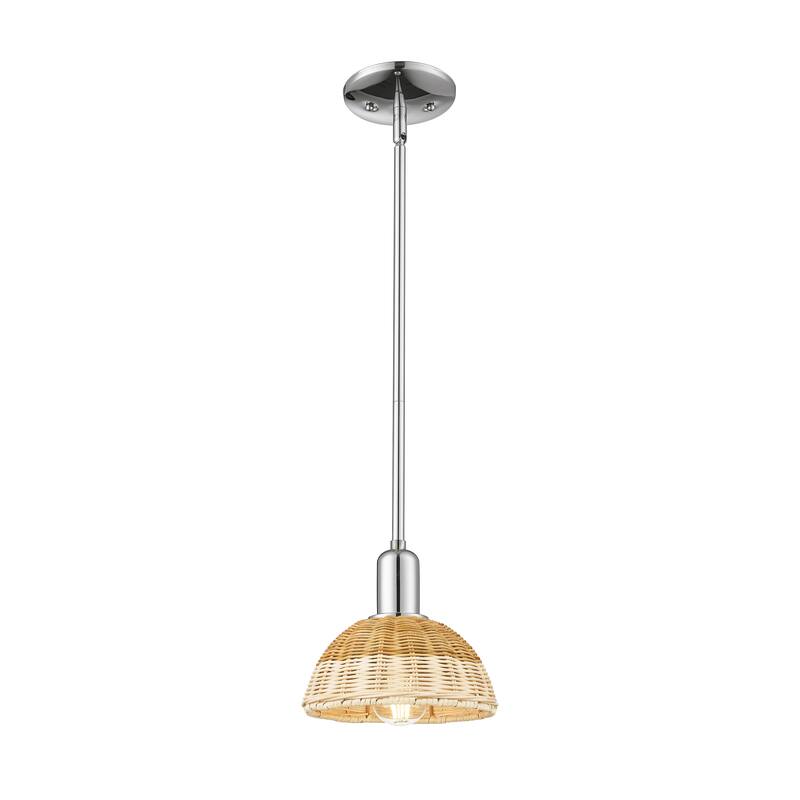 Innovations Lighting Downtown Urban - Natural Ballston Dome - 1 Light 8" Stem Hung Mini Pendant with Basketweave Shade - Polished Chrome