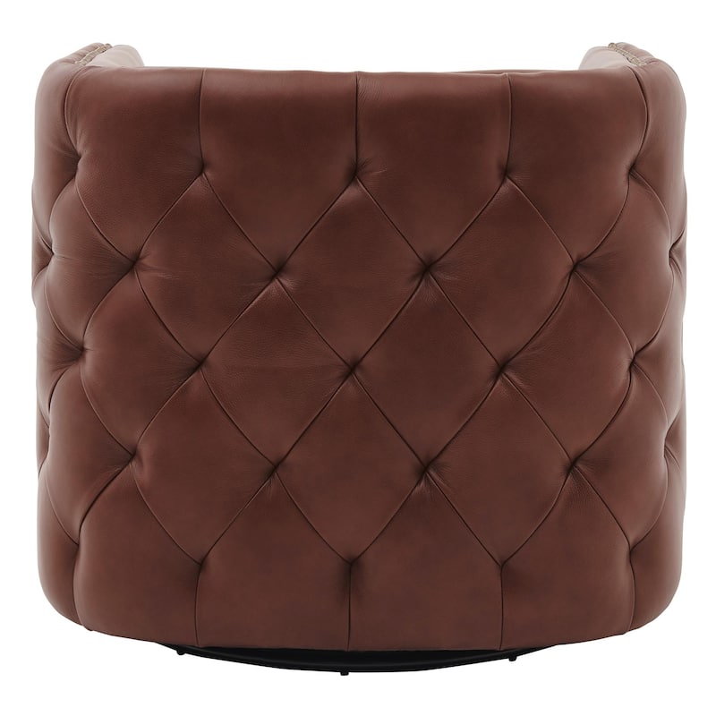 NPD Furniture Leslie Top Grain Leather Swivel Tufted Chair