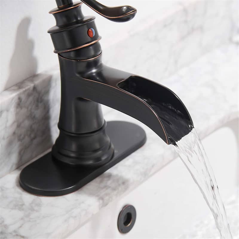 Waterfall Bathroom Faucet Single Handle Bathroon Sink Faucets One Hole Modern Basin Vanity Mixer Taps With Valve And Deck Plate