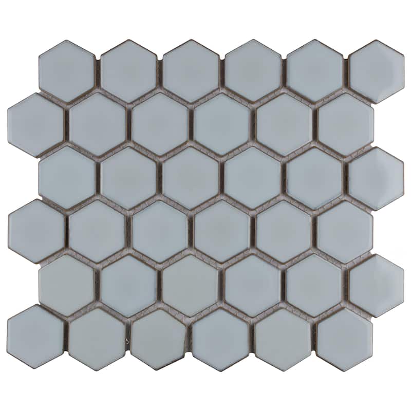 Merola Tile Hudson Due 2" Hex Silk White 10-7/8" x 12-5/8" Porcelain Mosaic Floor and Wall Tile