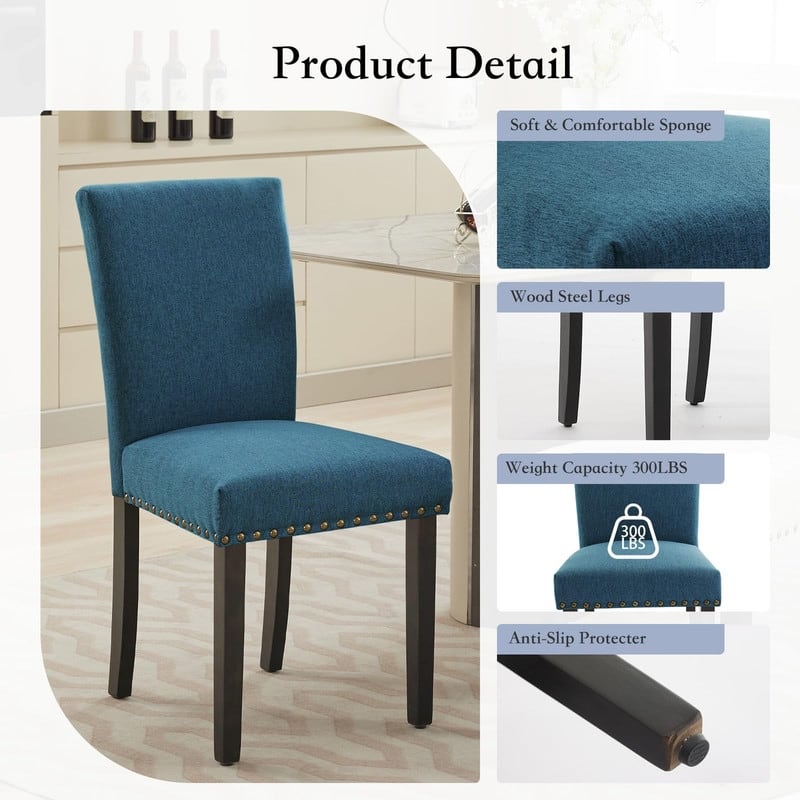 Dining Chairs Set of 2 Upholstered Fabric Kitchen Chairs with Nailhead Trim（Option）