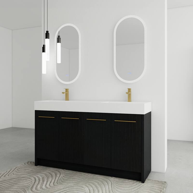 60 inch Plywood Freestanding Bathroom Vanity with Resin Double Sink - 60" x 18" x 35"