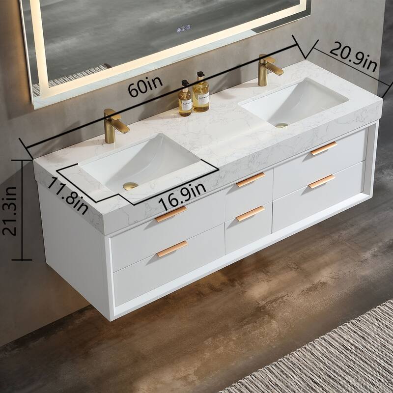 Modern LED 36''/48''/60'' White / Green Bathroom Vanity with Undermount Single / Double Sink