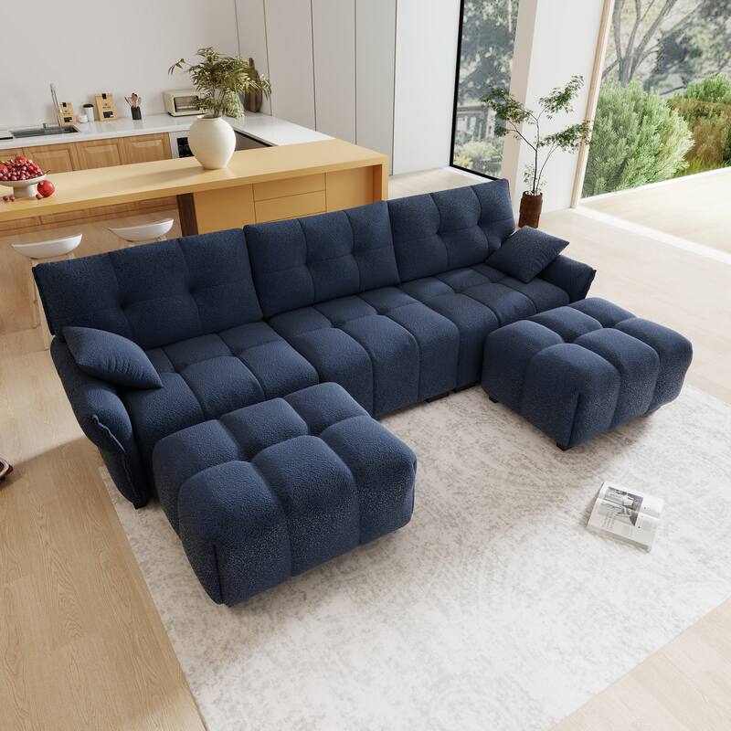 110.2" Chenille U-Shaped Sofa 5 Seater Upholstered Couch with 2 Ottomans for Living Room