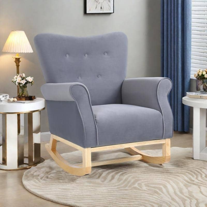 Velvet Nursery Rocking Chair with High Back and 250lb Capacity