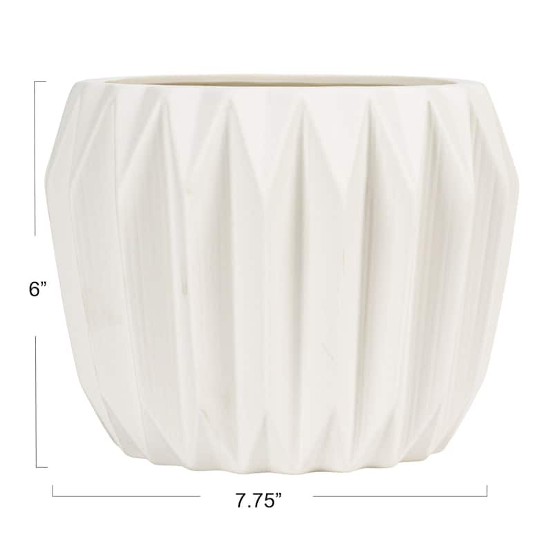 White Fluted Stoneware Flower Pot