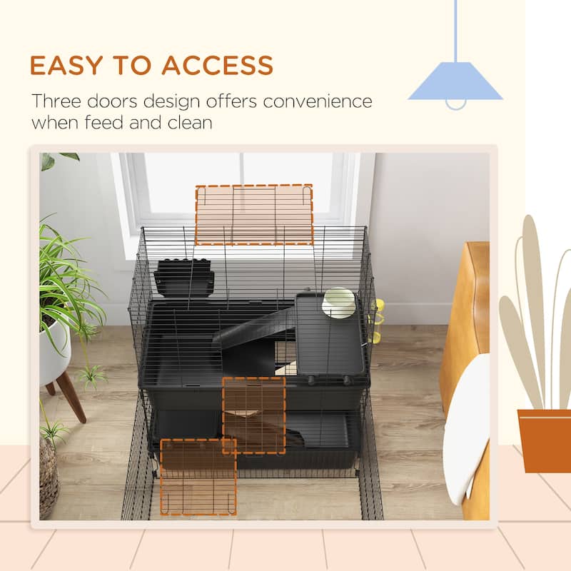 PawHut Small Animal Cage with Playpen, Multi-level Pet Habitat Indoor for Guinea Pigs Hedgehogs Bunnies with Accessories