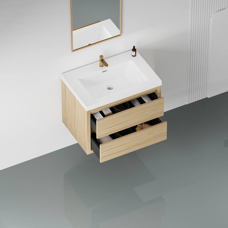 36" Floating Bathroom Vanity with Stone Resin Countertop, Soft Close Drawers, and U-Shaped Drain Design