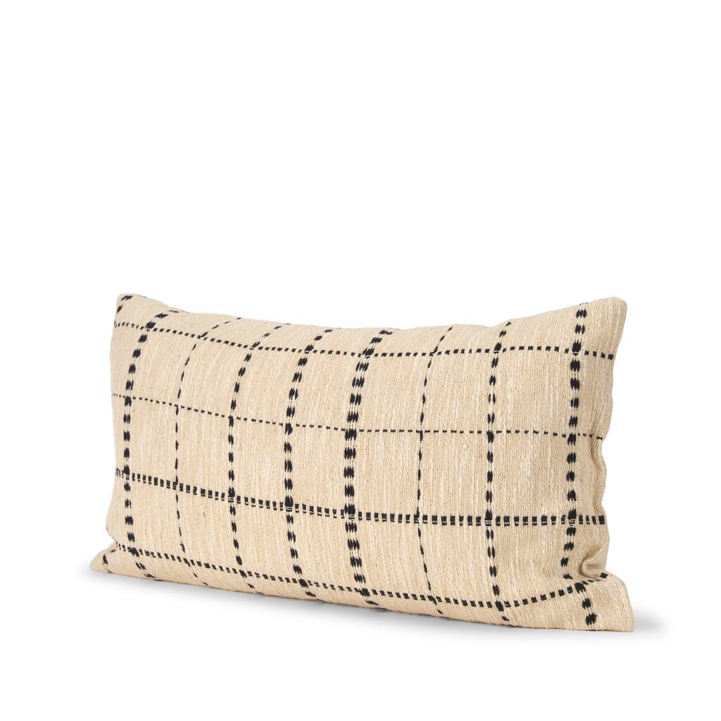 Jaela Beige and Black Striped Checkered Decorative Lumbar Pillow Cover