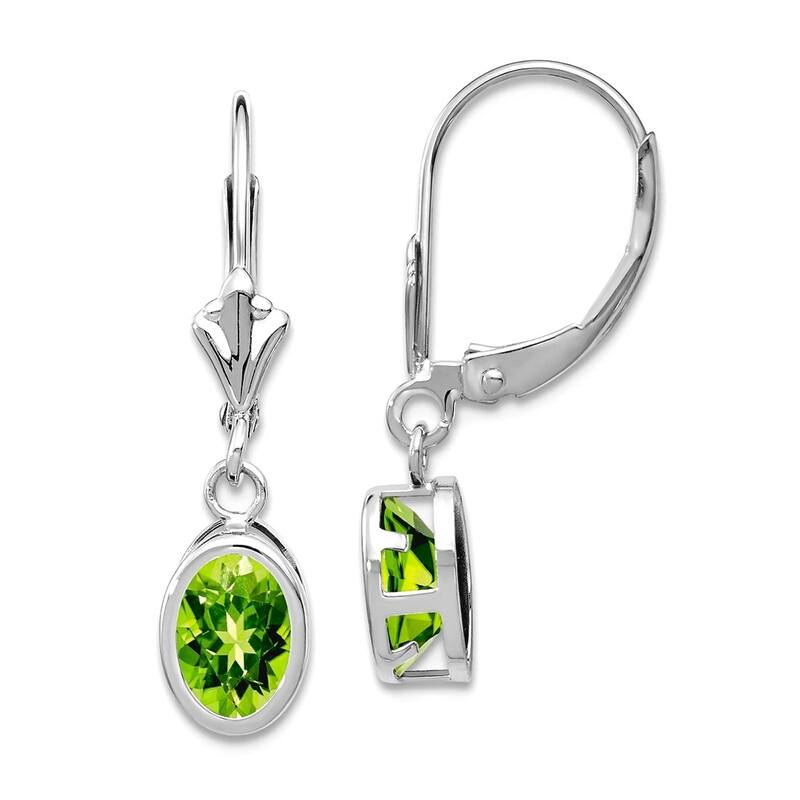 Curata 14k White Gold 7x5mm Oval Genuine Gemstones Bezel Leverback Earrings - 26x6mm - Peridot