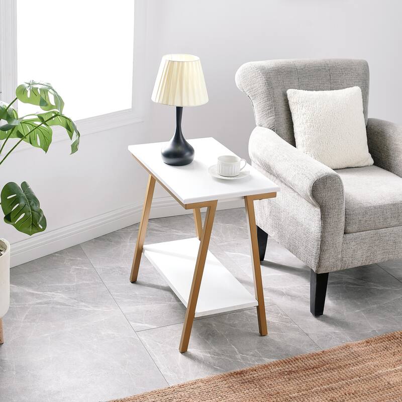 Leick Home Empiria Narrow Side Table with Shelf and Metal Frame - White