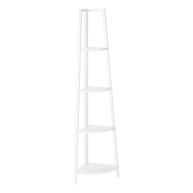 Bookshelf, Bookcase, Etagere, Corner, 4 Tier, 60"h, Office, Bedroom, Laminate, Metal, Contemporary, Modern