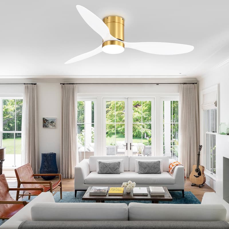 52-in LED Indoor Flush Mount Ceiling Fan with Light Remote (3-Blade)