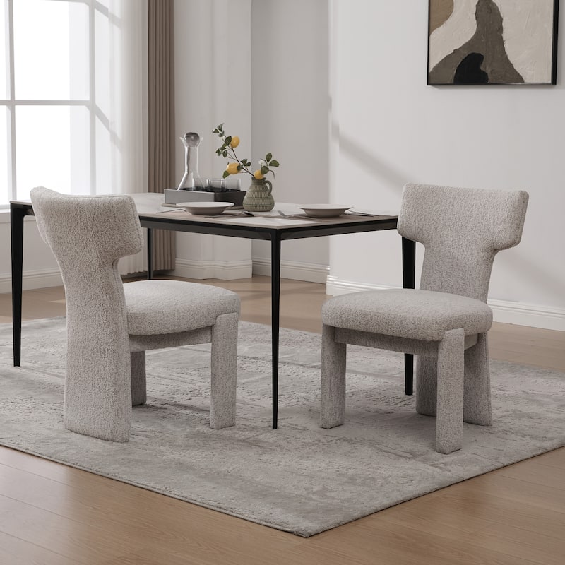 Upholstered Chenille Dining Chair with Rubberwood Legs and Armless Curved Back,Set of 2
