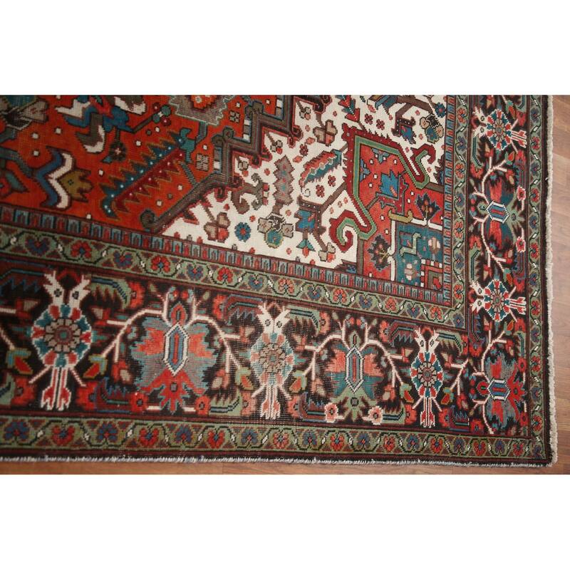 Hand Knotted Oriental 100% Wool Carpet Traditional Medallion Red Heriz Area Rug - 10' 7'' X 7' 2''