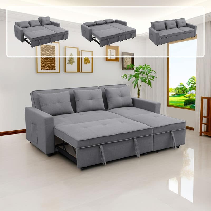 Versatile Grey Sofa with Adjustable Backrest and Removable Armrests
