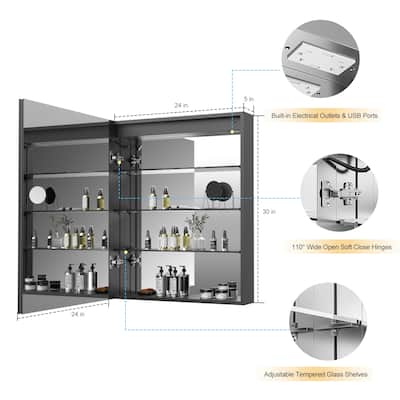 Led lighted Bathroom Medicine Cabinet with Mirror, Anti-fog and Tempered Glass