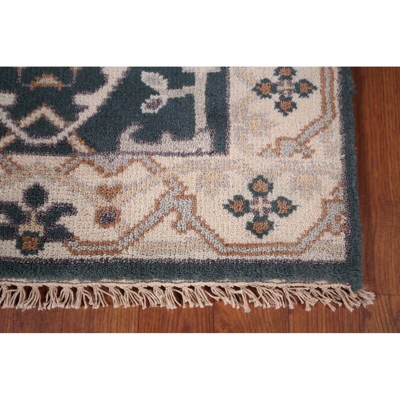 Green Oushak Indian Runner Rug Hand-Knotted Wool Carpet - 2'5"x 11'7"
