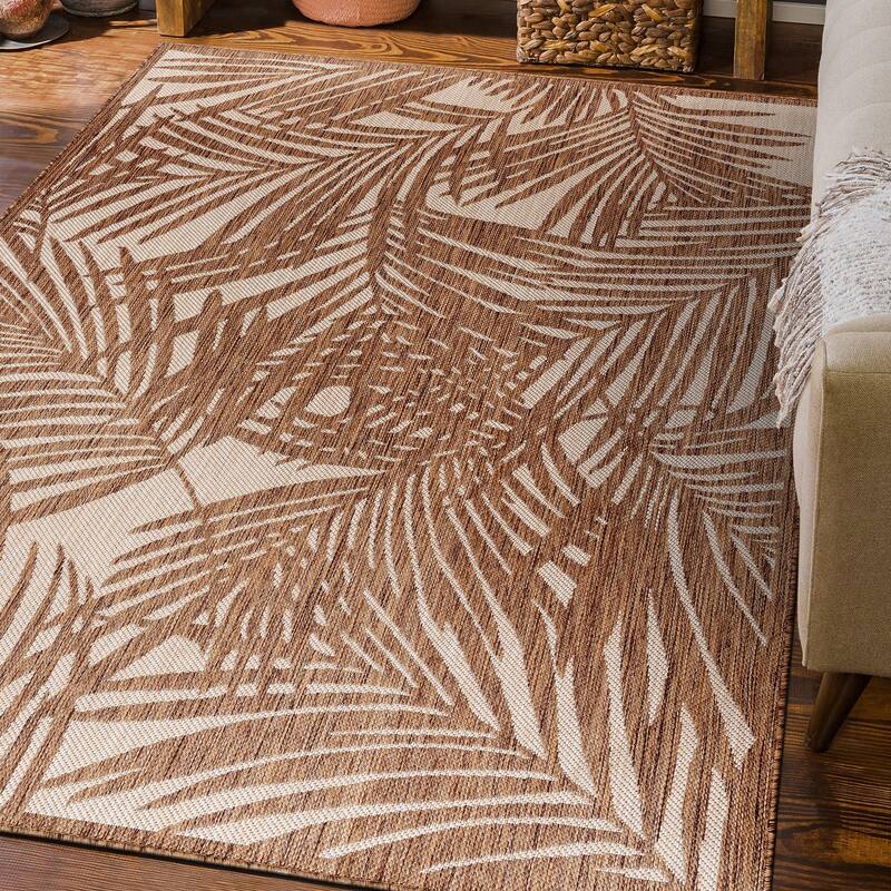 World Rug Gallery Contemporary Palm Leaf Textured Flat Weave Indoor/Outdoor Area Rug